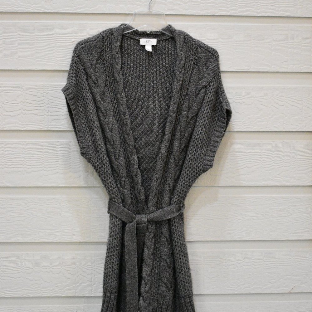 Ann Taylor LOFT Chunky Cable Knit Belted Cardigan